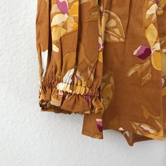 New! Bohemian Peasant Orange Rust Floral Tropical Top Blouse - Picture 9 of 11